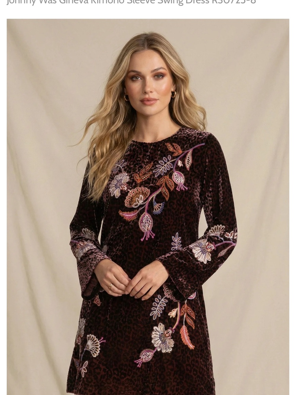Johnny Was Gineva Kimono Sleeve Velvet Swing Dress size medium